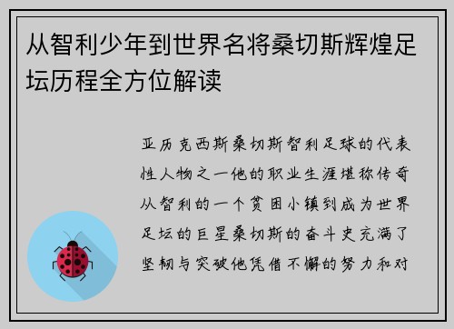 从智利少年到世界名将桑切斯辉煌足坛历程全方位解读