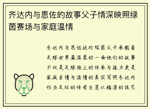 齐达内与恩佐的故事父子情深映照绿茵赛场与家庭温情